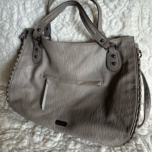Jessica Simpson taupe handbag, with cute leopard interior. Spacious & stylish.